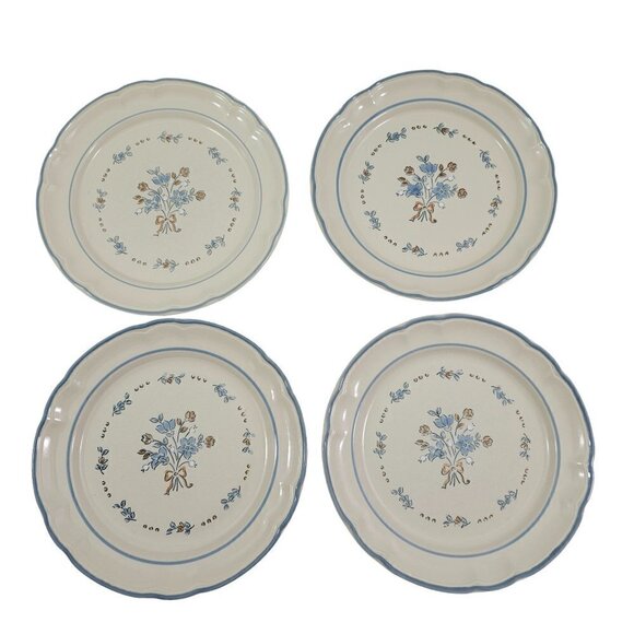 Cordella Bluet Hand Decorated 7 ¾” Stoneware Salad Luncheon Plates – Set of 4 - Picture 1 of 14